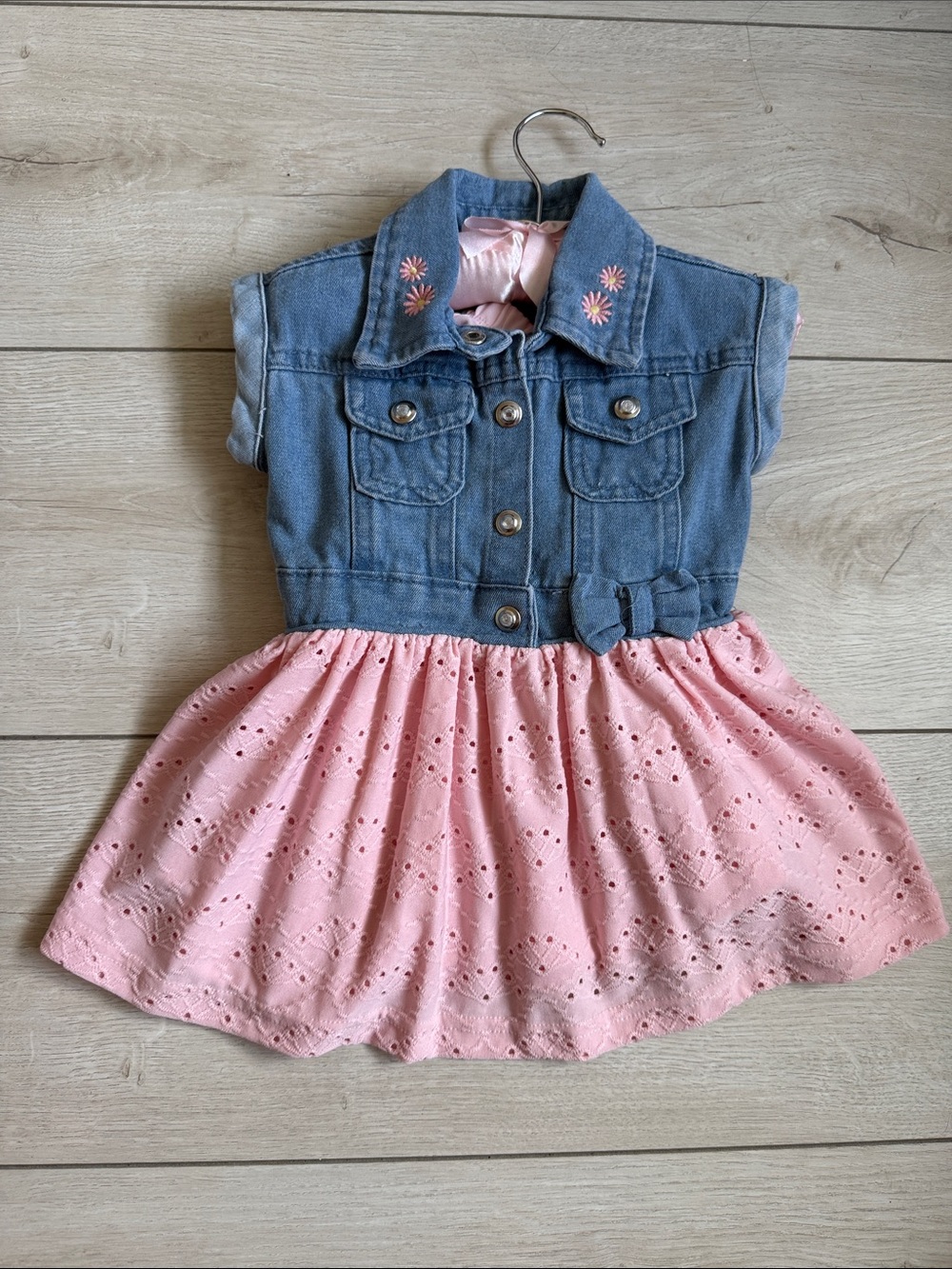 Baby girl Pink Eyelet Skirt Denim Jacket Matching Set
